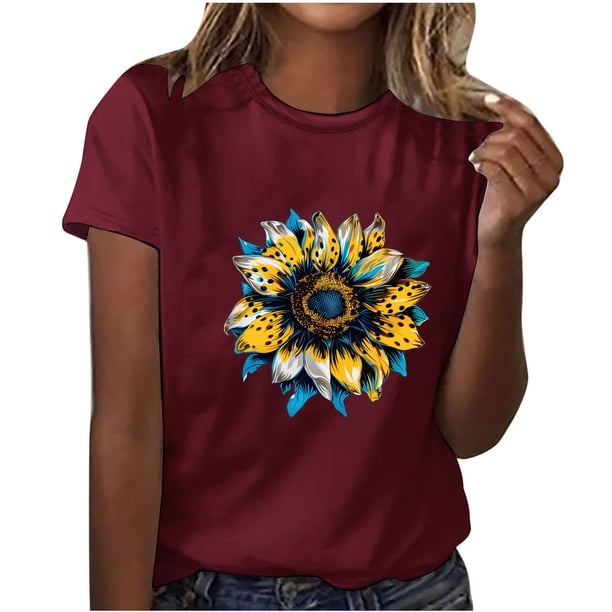Fiudx Ofertas Flash Del Día Solo En Línea Camisas Estampadas a La Moda para Mujer, Camisetas de Manga Corta, Blusas