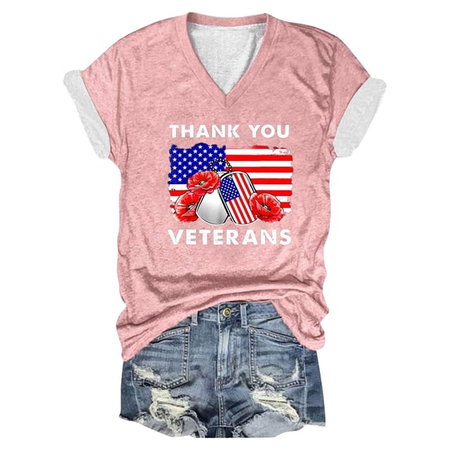 Camiseta de Manga Corta con Cuello en V Impresa Por el Día de la Independencia para el Uso Casual Y de Fiesta, Camiseta Patriótica