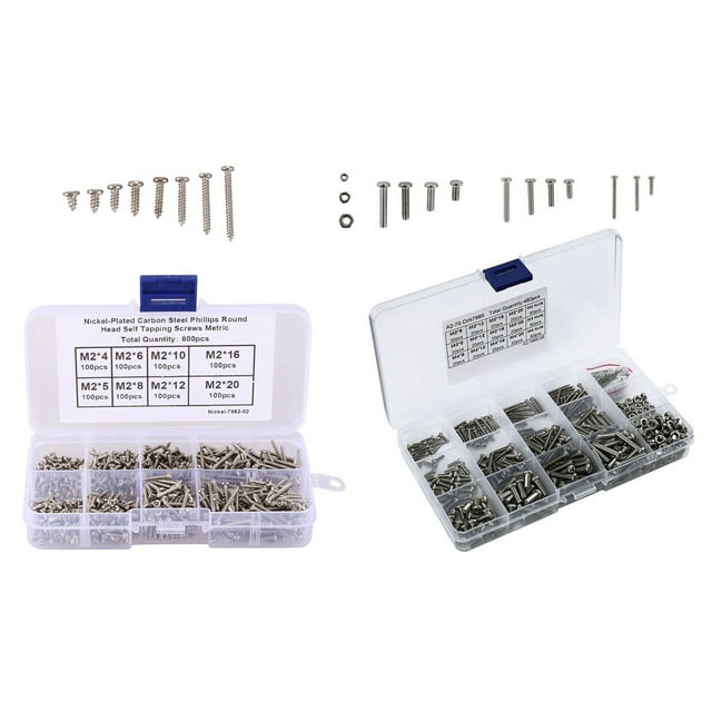 480Pcs/Set M2 M2.5 M3 Din7985 Gb818 Steel Cross Recessed Pan Head Screws & 800Pcs/Set M2 Screw Carbon Steel Cross Drive Pan Head Self Tapping Screws Assorted Fastener