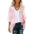 thumbnail image 2 of Cardigans for Women Trendy Lightweight 3/4 Puff Sleeve Floral Printed Chiffon Boho Tops Loose Cover Up Comfortable Breathable Summer Casual Womens Blouses S, 2 of 5