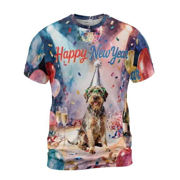 Happy New Year Wirehaired Pointing Griffon Chills on Year-End Party All Over Print 3D Shirt Unisex Merch Dog Lover - 12023