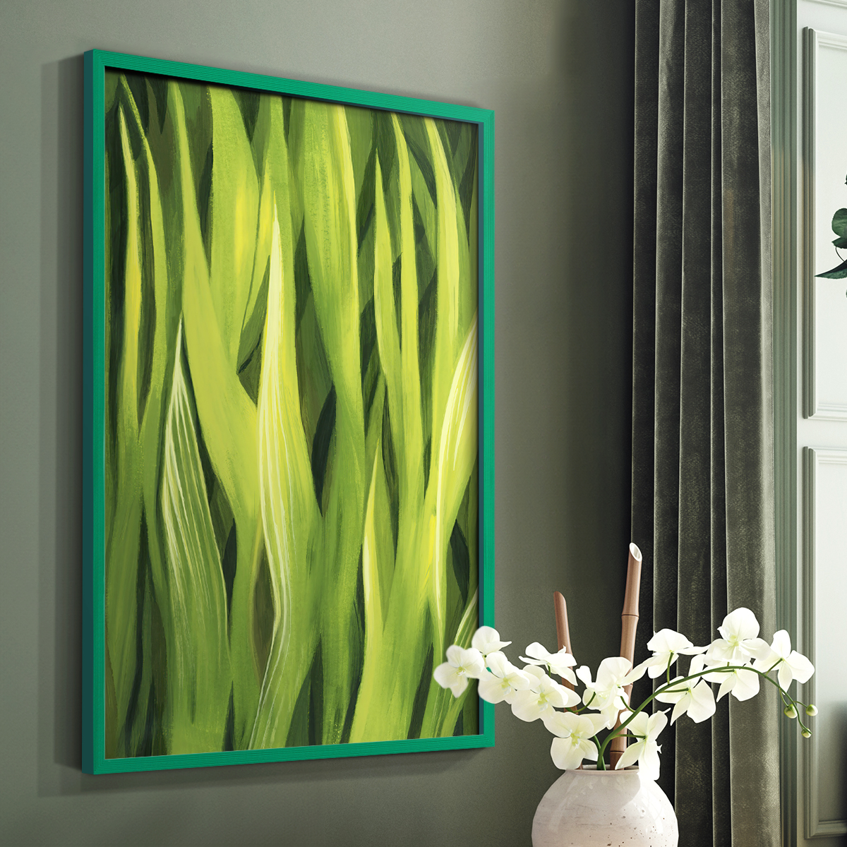 Blades of Grass I Framed Print in Green Solid Wood Framed Print No Nail Hanging