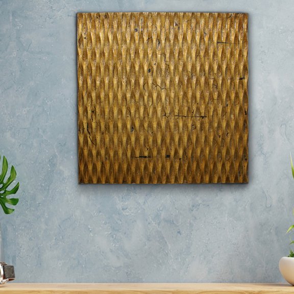 Modern Style Wooden Wall Decor with Patterned Carving, Large, Gold