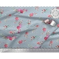 thumbnail image 2 of Soimoi Blue Modal Satin Fabric Red Berries & Floral Stripe Printed Fabric 1 Yard 42 Inch Wide, 2 of 3