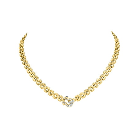 Brilliance Fine Jewelry Italian Sterling Silver 14K Gold Flash-Plated Panther CZ Necklace Black Spinel Horseshoe Clasp