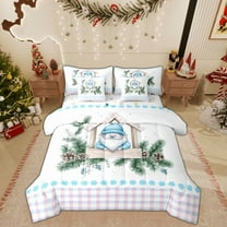 Feelyou Funny Gnome Bedding Comforter Set 7pcs, Rustic Plaid Geometric King Bedding Sets, Christmas Snowflake Reversible Bed Sheets, Lightweight Room Decor