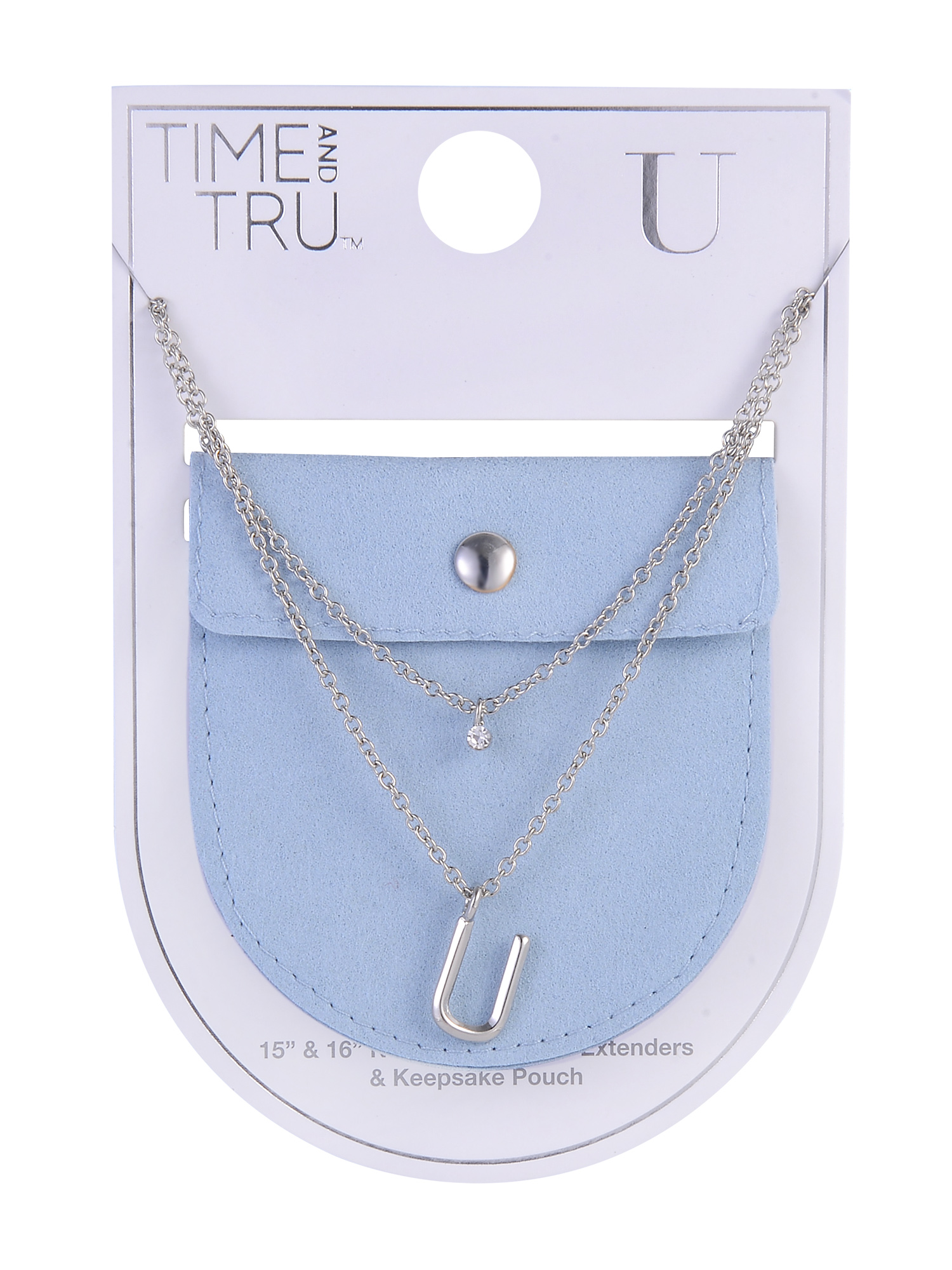 Time and Tru Silvertone Rolo Chain 2 Row Initial "U" Pendant Necklace