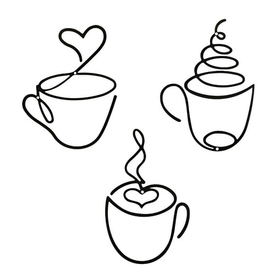 LAMIRO Coffee Bar Decor 3 Pcs Iron Coffee Cup Coffee Bar Accessories Wall Sculptures Metal Wall Decorations Vintage Black Mug Heart Coffee Signs for Coffee Station Kitchen Restaurant