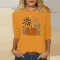 thumbnail image 2 of FAVIPT Pumpkin Blouses for Women 3/4 Sleeve Crew Neck Blouses Halloween Cute Print Vacation Shirts Casual Trendy Fall 2025 Tees Yellow,XXL, 2 of 4