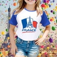 thumbnail image 2 of Chemises pour Tout-Petits à Manches Raglan Imprimé Commémoratif du Tourisme Urbain Manches Courtes à Blocs de Couleur Hauts pour Filles Bleu Foncé 3 Ans-4 Ans, 2 of 4
