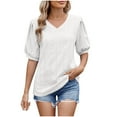 thumbnail image 2 of Puff Short Sleeve Shirt for Women Summer Tops Dressy Casual V Neck Shirts Solid Color Tops Short Sleeve Fashion Eyelet Shirt, 2 of 8