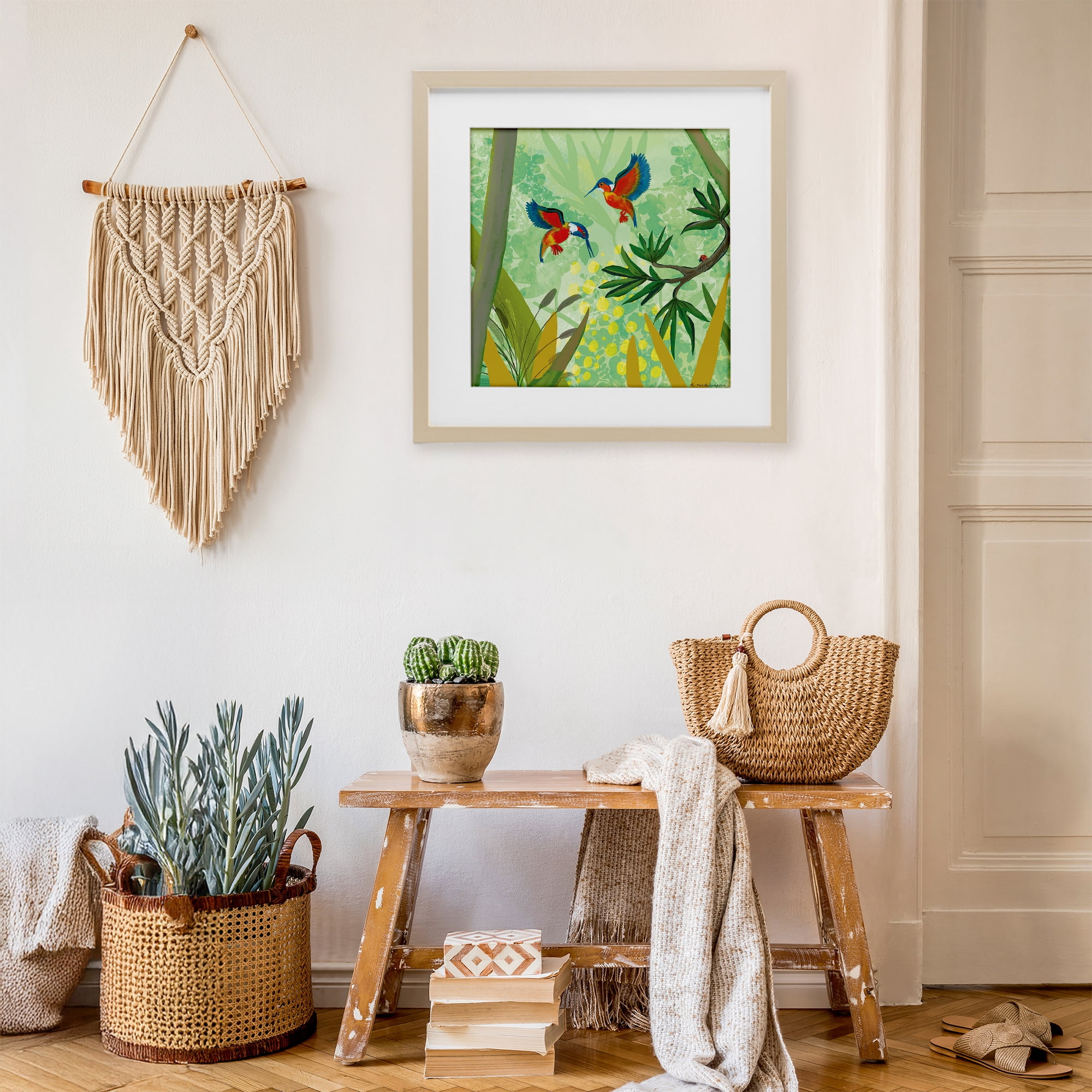 Stupell Industries Kingfishers in Jungle Branches Birch Framed Print Under Glass, design by Kay Widdowson