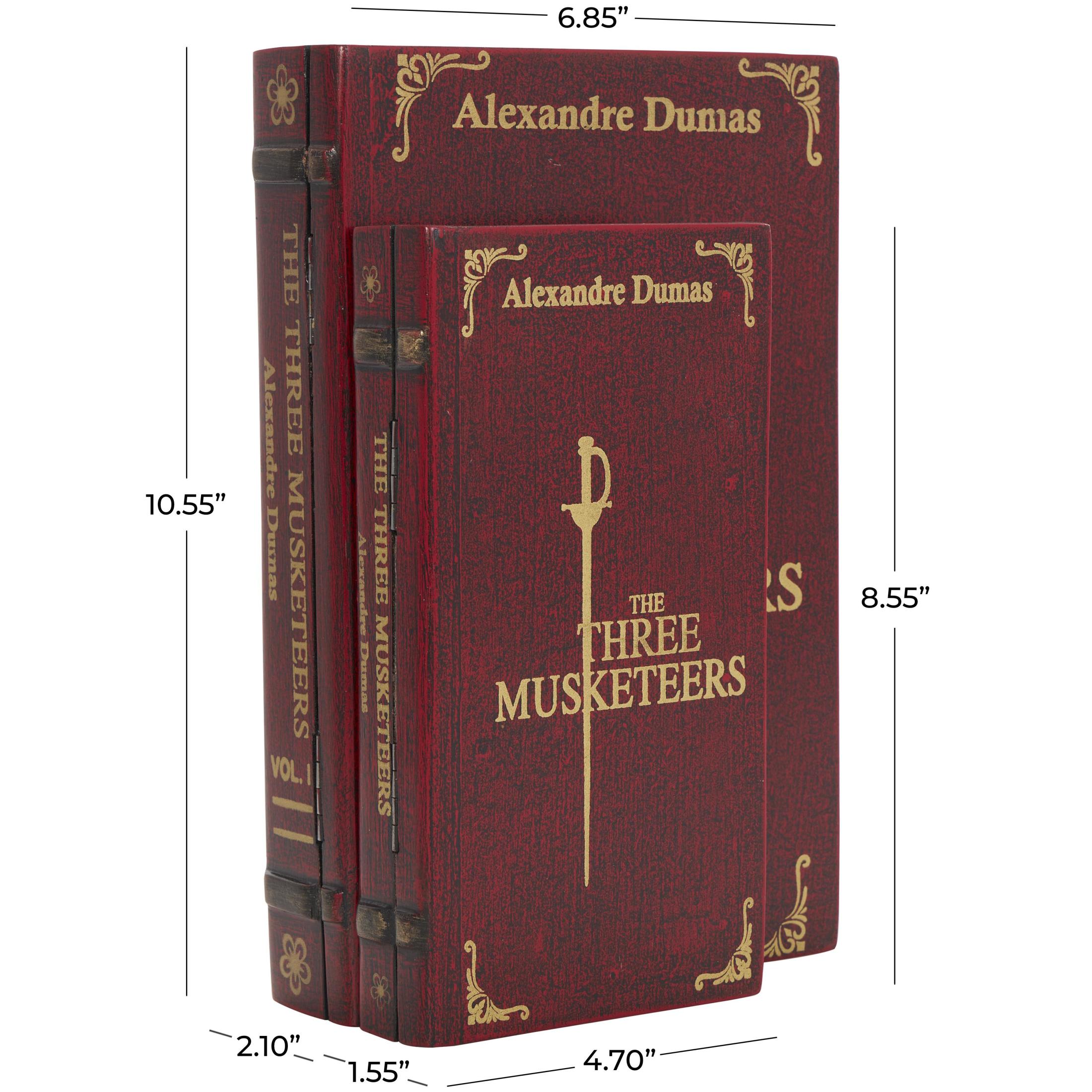 DecMode "The Three Musketeers" Faux Book Storage Red Mango Wood Decorative Box with Gold Accents, 2 Count