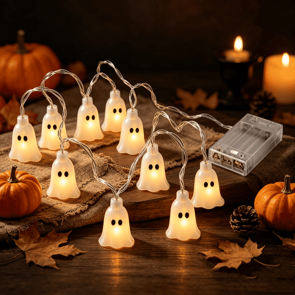 Halloween String Lights, 10L Cute Ghost Shaped LED Lights for Indoor Party Decor, Decorative Hanging Lamps for Window and Home Holiday , 1Pack A