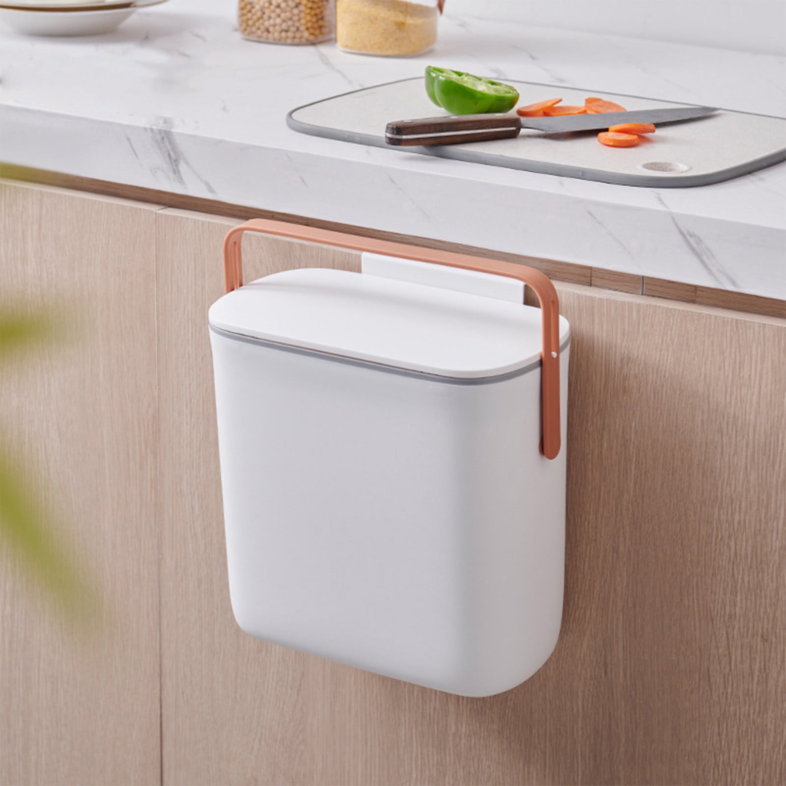 Darzheoy Hanging Trash Can, 2.6 Gallon Kitchen Compost Bin, Garbage Can for Kitchen, Kitchen Trash Can with Lid, Wall Mounted Trash Can, for Cupboard, Bathroom, Under Sink