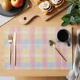 thumbnail image 2 of Placemat Set of 4 Plaid Placemats for Dining Table Pink Blue Yellow Washable Table Mats for Kitchen and Party Decor Indoor & Outdoor Use, 2 of 8