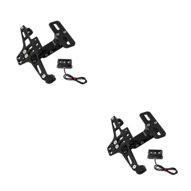 Sidaley Soporte de luz de señal de giro CNC Soporte de placa de matrícula de motocicleta ajustable Montaje de placas de marco con luz LED Negro 2piezas