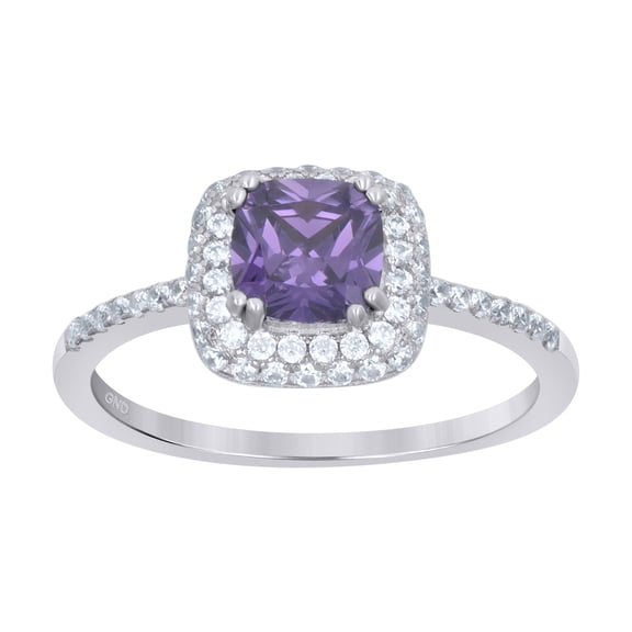 925 Sterling Silver Womens Purple Cubic Zirconia Halo Ring Size 8
