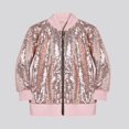 thumbnail image 2 of eczipvz Girls' Sequin Bomber Jacket with Pockets Lightweight Sparkle Long Sleeve Zipper Gradient Jackets for Kid (Pink,8 Years), 2 of 7