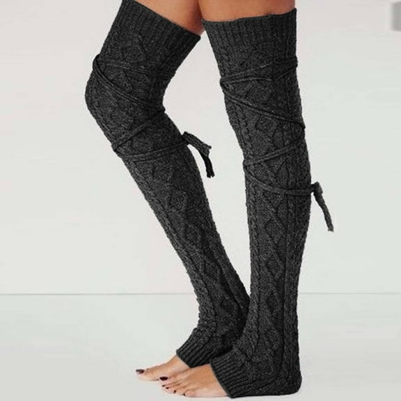 Ladies' Woolen Foot Warmers Autumn/winter Solid Over The Knee Stockings with Drawstring Medium Socks Pile Socks