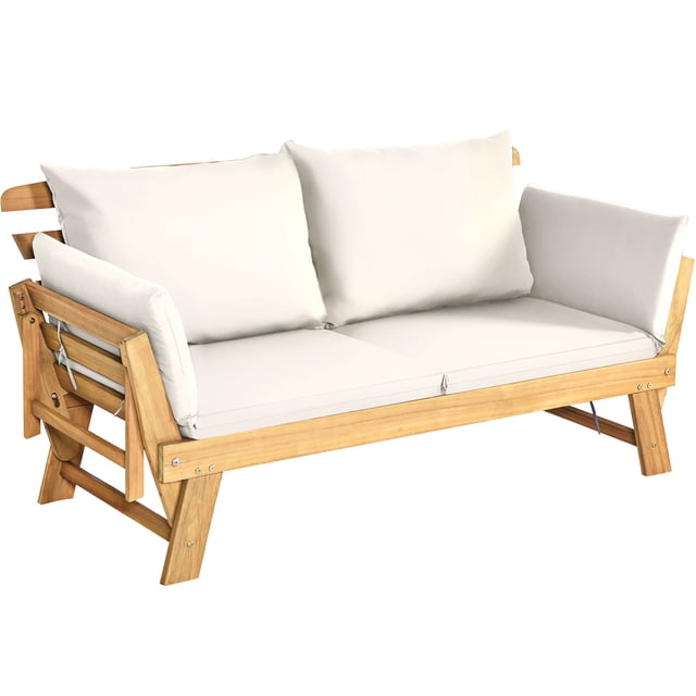 Topbuy Lit de Jour Pliant d'Extérieur Convertible en Sofa-Lit, Gris Foncé/rouge/blanc/bleu