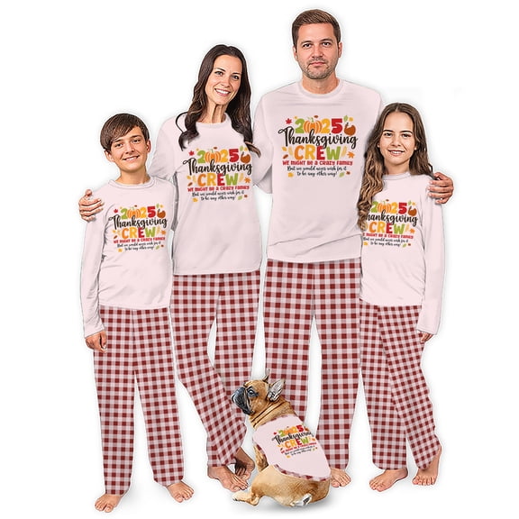 Thanksgiving Crew Matching Family Pajamas 2025, Cotton And Poly Blend, 2 Pieces