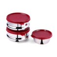 thumbnail image 1 of oliveware Wonder Combo Storage Containers, 3 Stainless Steel Container (450ml, 450ml & 250ml), 100% Leak Proof & BPA Free Lid, Dishwasher Safe - Red, 1 of 5
