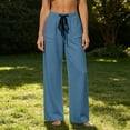 thumbnail image 5 of Women's Linen Wide Leg Pants Elastic Waist Drawstring Casual Trousers With Pockets For Summer Beach, 5 of 6