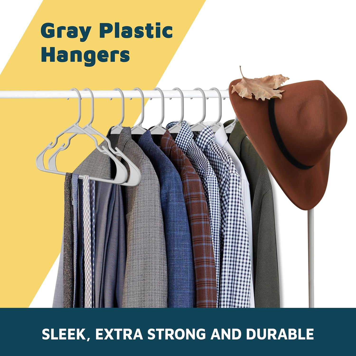Lifemaster Plastic Clothes Hangers – Heavy Duty Hanger Set, For Organizing Clothes, Dresses, and Coat, Holds Up To 5 lbs, Space-saving Hangers with Non-Slip Shoulder Grooves, Pack of 50, Gray