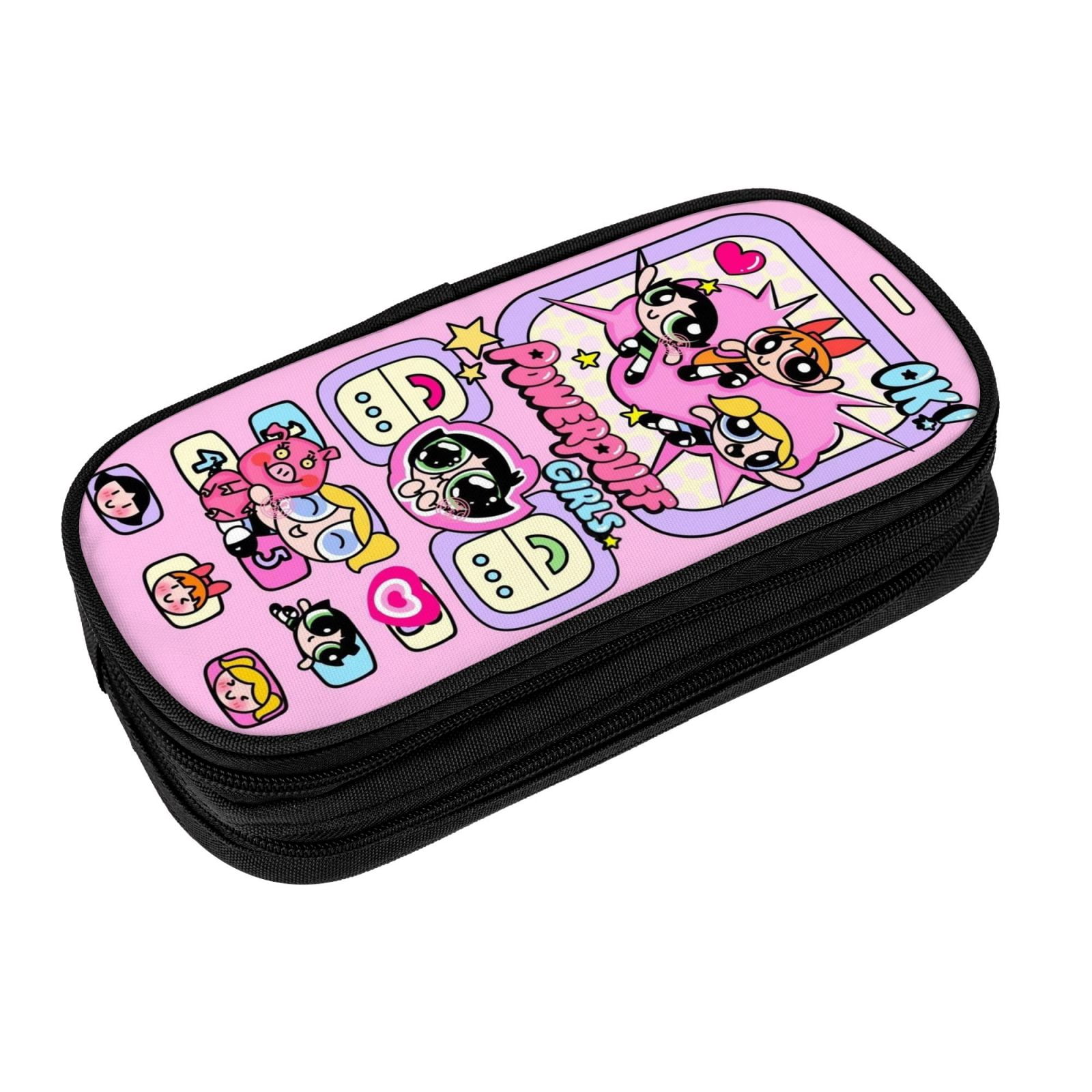 The Powerpuff Gi-rls Pencil Case Large Capacity Pencil Pouch Penbag Office Stationery Organizer Travel Makeup Bag Black