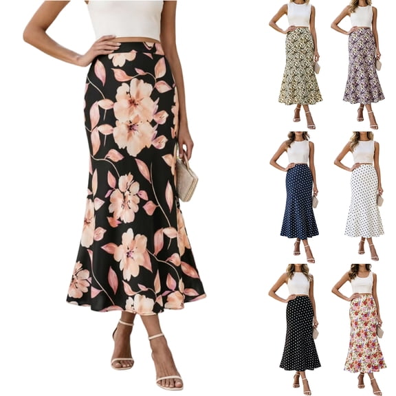 Long Skirts for Women Comfort Waist Floral A Line Skirts Summer Lightweight Wedding Guest Party Causal Skirts, L