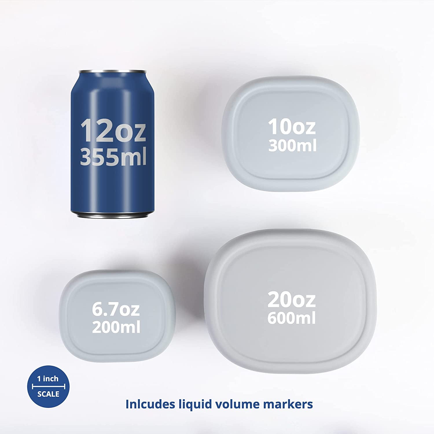 BLUE GINKGO Nesting Silicone Containers, Airtight Food Storage | Set of 3 Gray (6.7oz, 10oz, 20oz) Gray