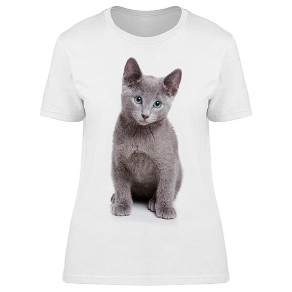 Russian Blue Cat Fluffly Kitty T-Shirt Women -Image by Shutterstock, Female Large