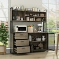 thumbnail image 7 of KULAGAGA Buffet Cabinet Sideboard, Microwave Storage Cabinet with 3 Storage Drawers, Hutch, Metal Mesh Door for Dining Room Kitchen, Brown, 7 of 7