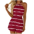 thumbnail image 2 of Lcziwo Shorts Romper for Women Casual Lace Up Halter Neck Backless Overalls Elastic Waist Pockets Striped Summer Jumpsuits 2026 Red,L, 2 of 7