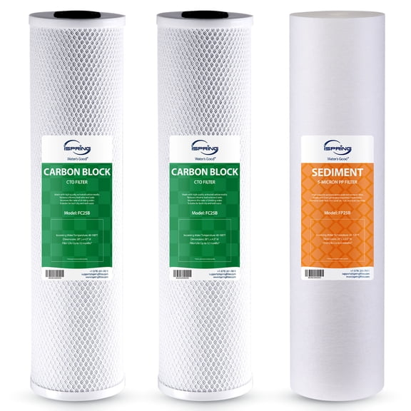 iSpring Whole House Water Filter Cartridge Replacement Pack with Sediment and Carbon Block Cartridges, Fits WGB32B Whole House Water Filter, 4.5” x 20”, Model: F3WGB32B