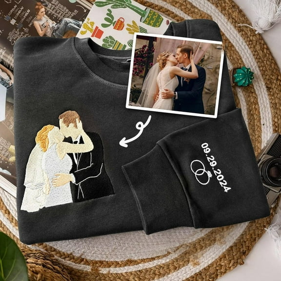 Personalized Photo Embroidered Couple Sweatshirt Anniversary Gift Ideas Love Gifts