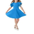 thumbnail image 1 of biudgviw Robes pour Tout-Petites Filles à Volants Manches Courtes Col Ras du Cou Ligne A Fluide Robe Décontractée Été Midi Robe d'Été 2-12 A, 1 of 4