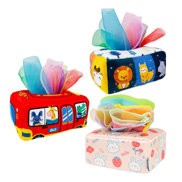 Caja De Pañuelos Sensorial Montessori – Juguete De Tela Con Animales Marinos Y 10 Pañuelos De Colores Para Bebés De 6 A 24 Meses