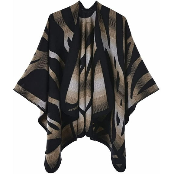 PIKADINGNIS Women Shawl Wraps Zebra Poncho Open Front Cardigan Sweater Coat Cape Blanket Scarf
