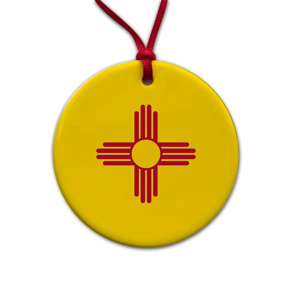 New Mexico NM State Flag Christmas Tree Holiday Round Ceramic Ornament
