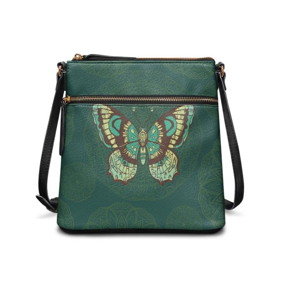 HELLHERO Green Butterfly Purse Satchel Satchel Bag, Lightweight Adjustable Shoulder Strap Ladies Crossbody Purse Smooth Zipper for Daily Storage Travel