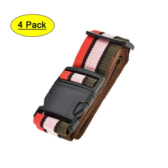 Luggage Straps Suitcase Belts with Buckle, 2Mx5cm Adjustable Travel Packing, Multi Color (Red Pink Dark Green) 4Pcs
