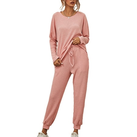 

Frontwork Long Sleeve Pajama Set For Women Casual Loose Sleepwear Set Comfy Nightwear Sleepwear Ladies T Shirt Trousers Homewear