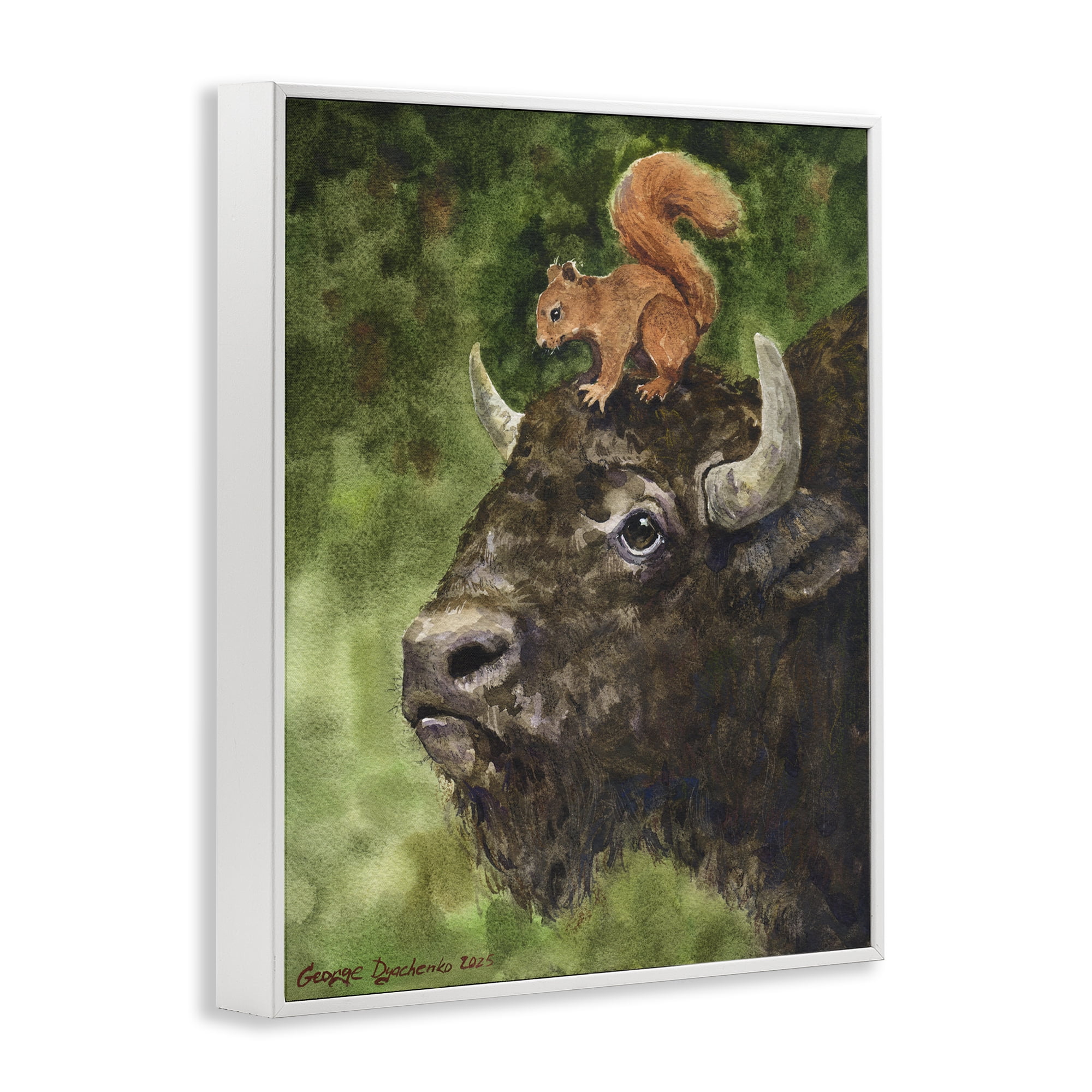 Stupell Industries Bison & Squirrel Duo White Framed Giclee Art, design by George Dyachenko