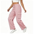 thumbnail image 4 of Livrdious Wide Leg Linen Cargo Pants for Women Drawstring High Waisted Baggy Palazzo Summer Beach Lounge Trousers with Pockets, 29'' Inseam, 4 of 7