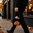 thumbnail image 5 of Yyuenw 4 Pcs Velvet Halloween Trick or Treat Bags, Pumpkin Witch Embroidered Handheld Candy Pouch, Reusable Color Block Handle Gift Bag for Party Festival Decor, 5 of 7