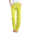 thumbnail image 1 of Cameland On Plus Size Pants,Women Cotton and Linen Solid Drawstring Elastic Waist Long Straight Pants, 1 of 5