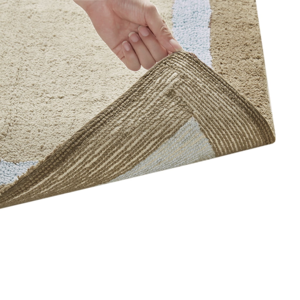 MAYEERTY Non-Slip Bathroom Rug, Medium Pile Cotton Tufted Bath Mat, Machine Washable, Blue, 27"W x 45"L