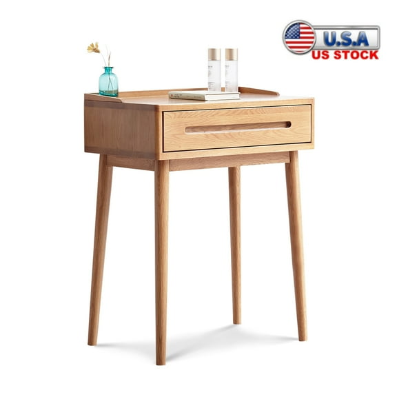 Tcbosik Solid Wood Vanity Desk with Drawer, 23.6" Small Study Table, Writing Computer Desk, Home Office Table, Makeup Dressing Table for Bedroom, Oak